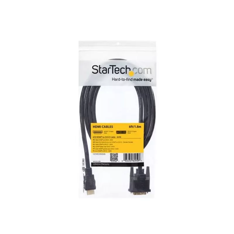 StarTech.com 6 ft HDMI to DVI-D Cable - M/M, 1.8 m, HDMI, DVI-D, Male, Male, Straight