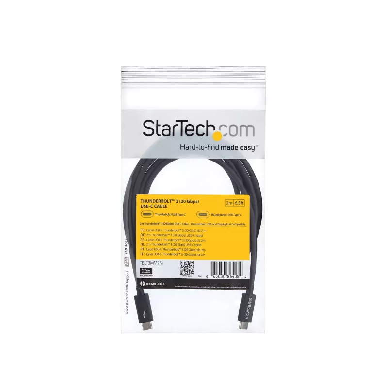 StarTech.com 2m Thunderbolt 3 (20Gbps) USB-C Cable - Thunderbolt, USB, and DisplayPort Compatible