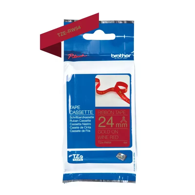 Brother TZE-RW54 label-making tape Gold on red