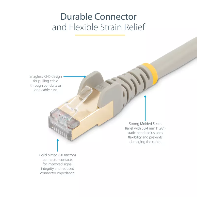 StarTech.com 1m CAT6a Ethernet Cable - 10 Gigabit Shielded Snagless RJ45 100W PoE Patch Cord - 10GbE STP Network Cable w/Strain Relief - Grey Individually Tested/Wiring is UL Certified/TIA