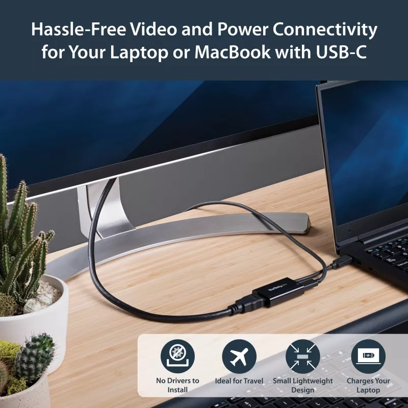 StarTech.com USB C to HDMI 2.0 Adapter with Power Delivery - 4K 60Hz USB Type-C to HDMI Display Video Converter - 60W PD Pass-Through Charging Port - Thunderbolt 3 Compatible - Black