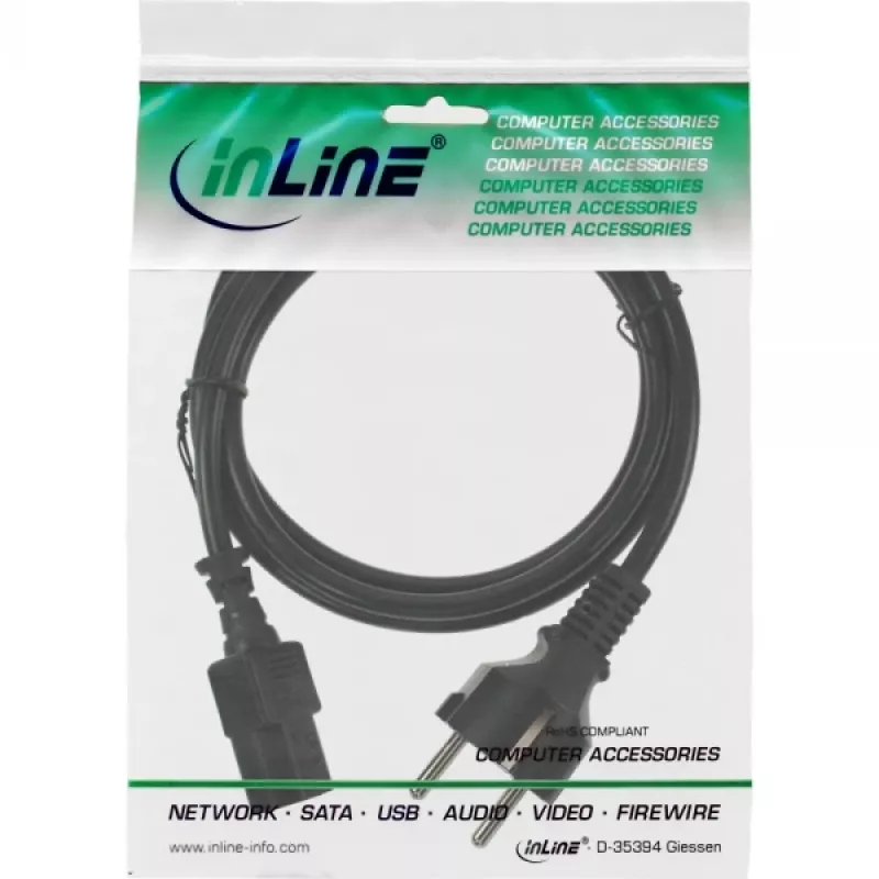 InLine power cable, CEE 7/7 straight / 3pin IEC C13 male, black, 1.5m