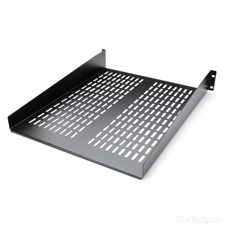 StarTech.com 2U Server Rack Shelf - Universal Vented Rack Mount Cantilever Tray for 19 inch Network Equipment Rack & Cabinet - Heavy Duty Steel – Weight Capacity 50lb/23kg - 22 inch Deep Shelf, Black
