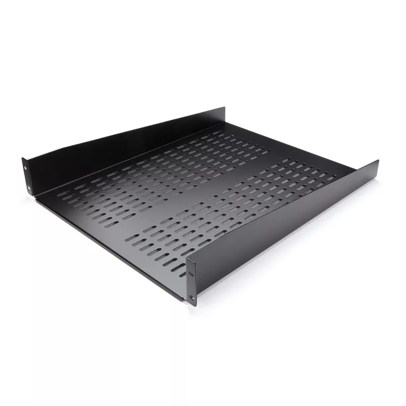 StarTech.com 2U Server Rack Shelf - Universal Vented Rack Mount Cantilever Tray for 19 inch Network Equipment Rack & Cabinet - Heavy Duty Steel – Weight Capacity 50lb/23kg - 22 inch Deep Shelf, Black
