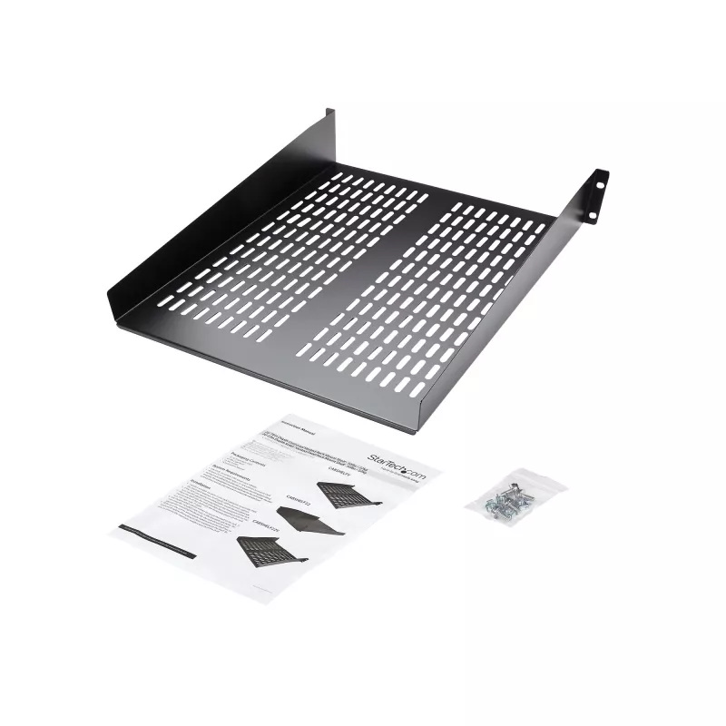 StarTech.com 2U Server Rack Shelf - Universal Vented Rack Mount Cantilever Tray for 19 inch Network Equipment Rack & Cabinet - Heavy Duty Steel – Weight Capacity 50lb/23kg - 22 inch Deep Shelf, Black