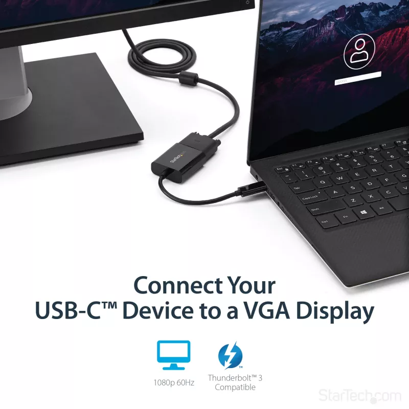 StarTech.com USB-C to VGA Adapter - Black - 1080p - Video Converter For Your MacBook Pro - USB C to VGA Display Dongle - Upgraded Version is CDP2VGAEC