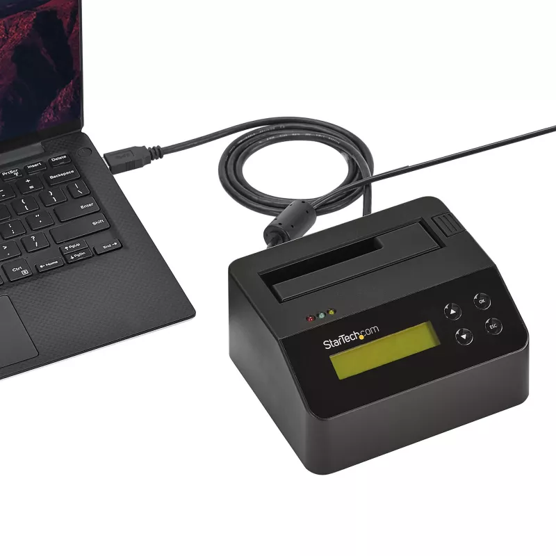 StarTech.com Single Bay Hard Drive Eraser, Standalone HDD/SSD Sanitizer, USB 3.0 to SATA II (3 Gbps), 9 Erase Modes, LCD Display, Secure Erase Hard Disk Sanitizer Dock, DB-9 Printer Port, TAA Compliant