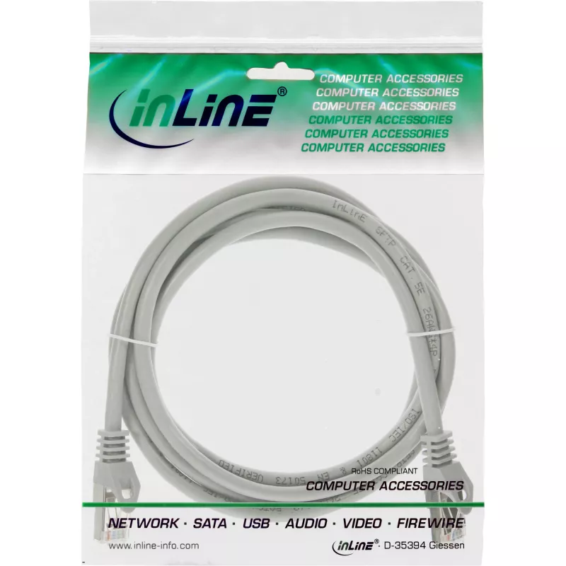 InLine Patch Cable SF/UTP Cat.5e grey 1m