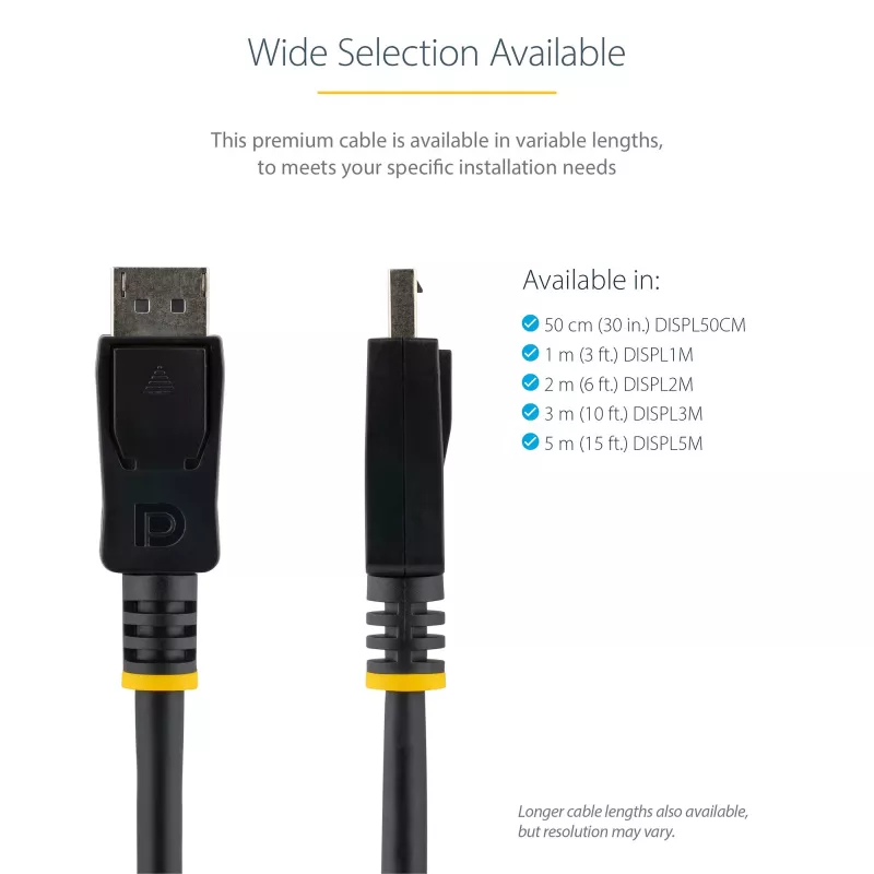 StarTech.com 50cm (1ft) DisplayPort 1.2 Cable - 4K x 2K Ultra HD VESA Certified DisplayPort Cable - Short DP to DP Cable for Monitor - Slim DP Video/Display Cord - Latching DP Connectors