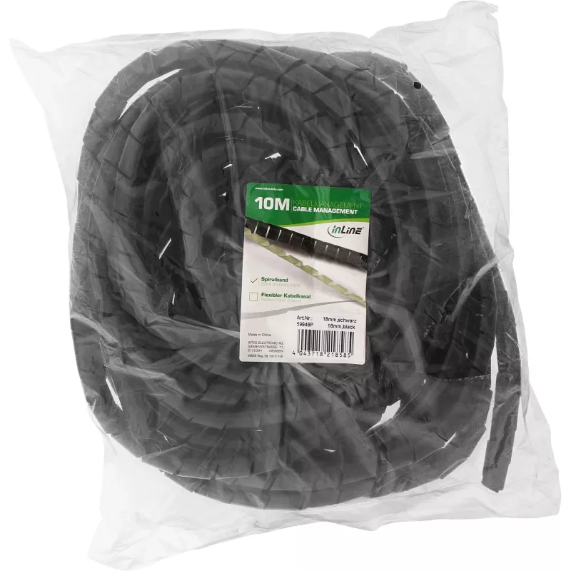 Spiral Cable Wrap InLine 10 m, black, 18 mm diameter, 1.8 cm thickness