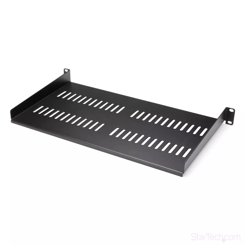 StarTech.com 1U Server Rack Shelf - Universal Vented Rack Mount Cantilever Tray for 19 inch Network Equipment Rack & Cabinet - Heavy Duty Steel - Weight Capacity 44lb/20kg - 10 inch Deep Shelf, Black