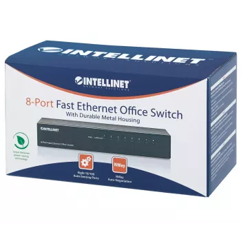 Intellinet 8-Port Fast Ethernet Office Switch, Desktop Size, Metal, IEEE 802.3az (Energy Efficient Ethernet), Box
