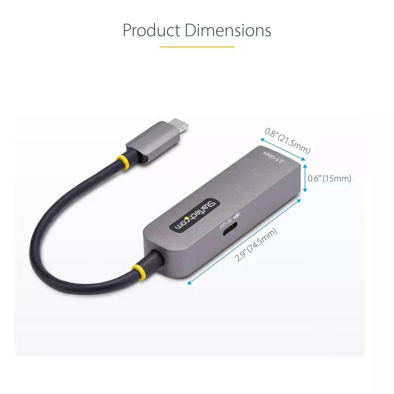 StarTech.com 2.5GbE USB-C to Ethernet Adapter, 100W PD Pass-Through, NBASE-T NIC, USB 3.0 Type-C 2.5/1G Multi Speed Network, Thunderbolt Compatible, Windows & Mac