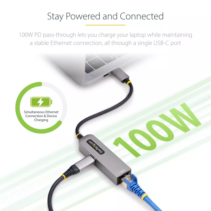 StarTech.com USB-C to Ethernet Adapter, NIC, 100W PD Pass-Through, USB 3.0 Type-C 1Gbps Multi Speed Network Adapter, Thunderbolt Compatible, Windows & Mac