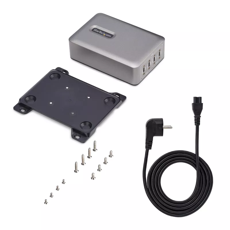 StarTech.com 4-Port Multi-Device USB-C Charger, 240W Total, Single Port 140W EPR, PD 3.1, Screw Locking Ports, Boardrooms, Bracket incl. for Surface Mounting
