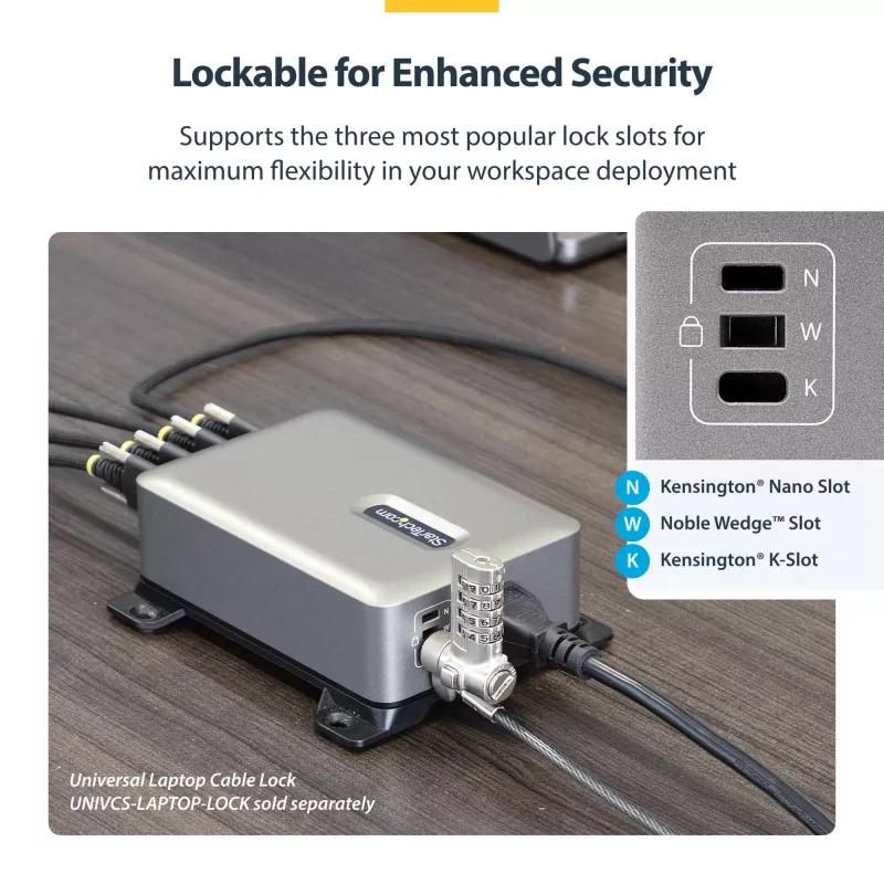 StarTech.com 4-Port Multi-Device USB-C Charger, 240W Total, Single Port 140W EPR, PD 3.1, Screw Locking Ports, Boardrooms, Bracket incl. for Surface Mounting