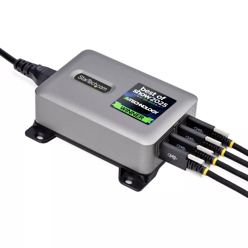 StarTech.com 4-Port Multi-Device USB-C Charger, 240W Total, Single Port 140W EPR, PD 3.1, Screw Locking Ports, Boardrooms, Bracket incl. for Surface Mounting