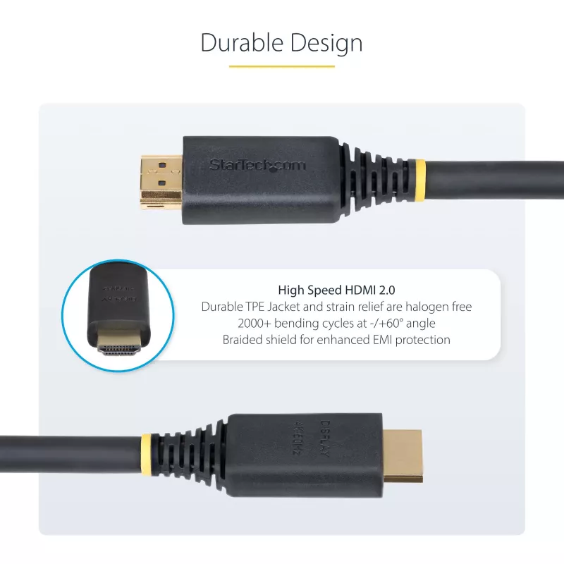 StarTech.com 15m (49.2ft) Active High Speed HDMI Cable, 4K 60Hz/1440p 144Hz, HDR10/HDCP 2.2/ARC, 18Gbps, UHD HDMI 2.0 Cord for TV/Monitor/Display, TPE Jacket