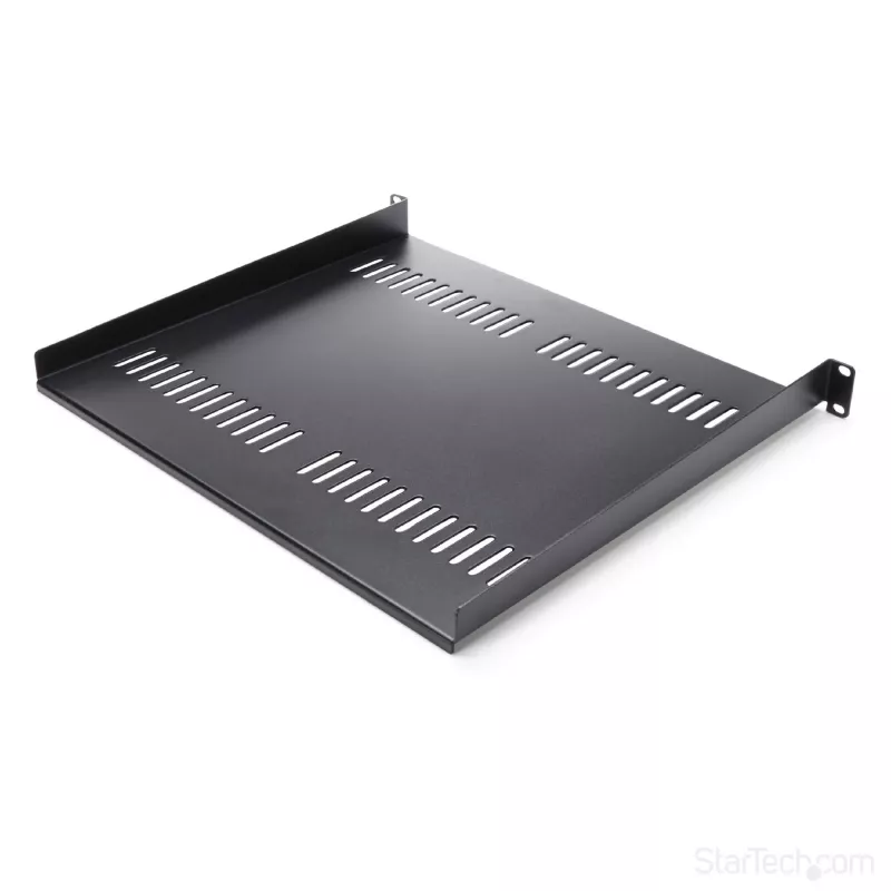 StarTech.com 1U Server Rack Shelf - Universal Vented Rack Mount Cantilever Tray for 19 inch Network Equipment Rack & Cabinet - Heavy Duty Steel – Weight Capacity 44lb/20kg - 16 inch Deep Shelf, Black