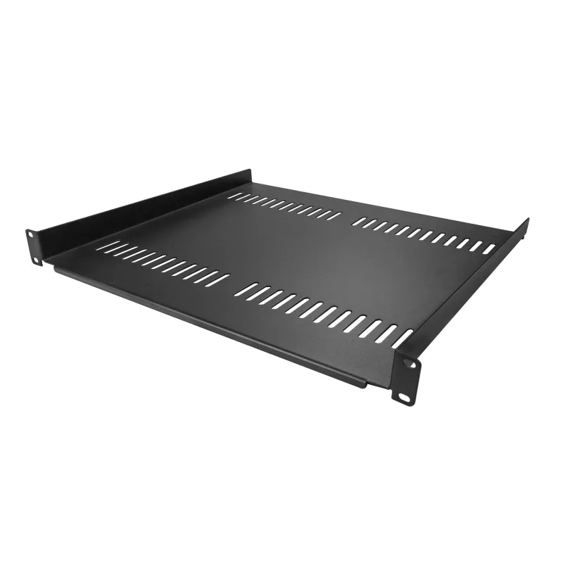 StarTech.com 1U Server Rack Shelf - Universal Vented Rack Mount Cantilever Tray for 19 inch Network Equipment Rack & Cabinet - Heavy Duty Steel – Weight Capacity 44lb/20kg - 16 inch Deep Shelf, Black