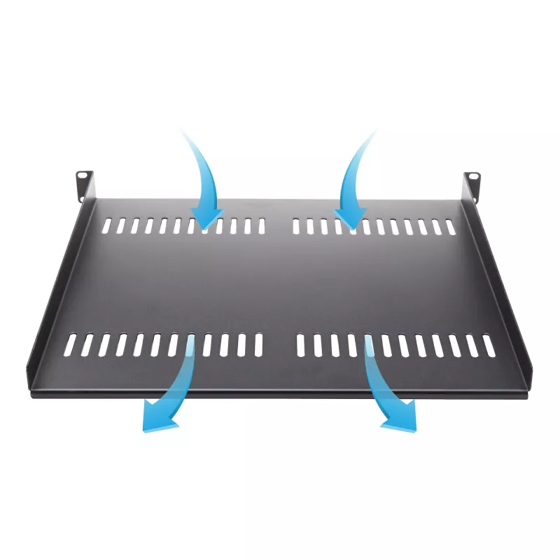 StarTech.com 1U Server Rack Shelf - Universal Vented Rack Mount Cantilever Tray for 19 inch Network Equipment Rack & Cabinet - Heavy Duty Steel – Weight Capacity 44lb/20kg - 16 inch Deep Shelf, Black