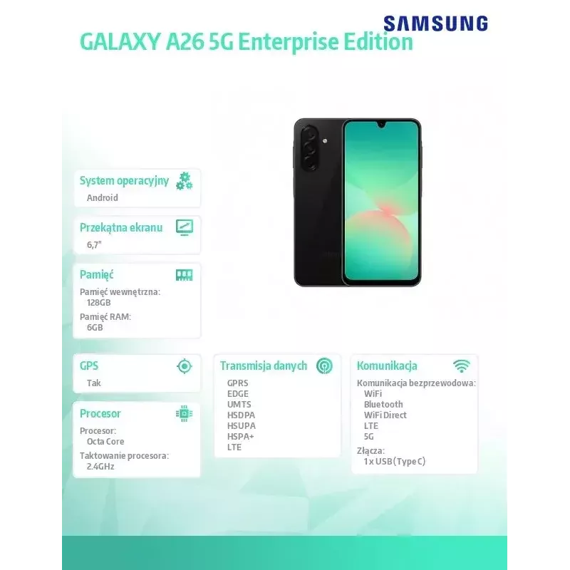 Samsung Galaxy A26 5G Enterprise Edition 17 cm (6.7 inch) Hybrid Dual SIM USB Type-C 6 GB 128 GB 5000 mAh Black