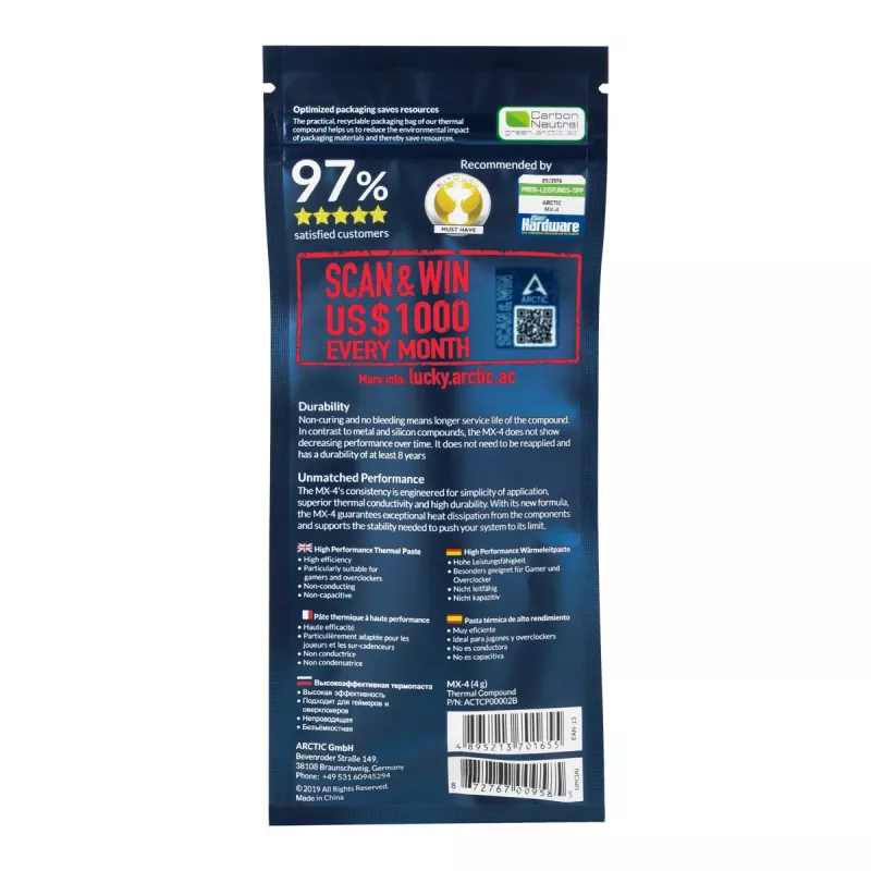 ARCTIC MX-4 (4 g) Edition 2019 – High Performance Thermal Paste