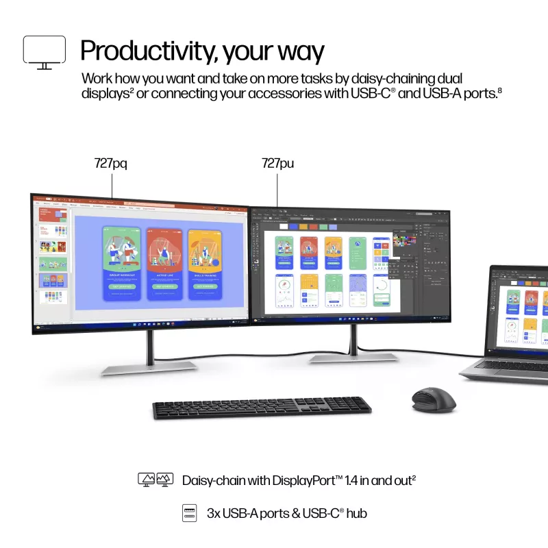 HP Series 7 Pro 27 inch QHD Monitor - 727pq, 68.6 cm (27 inch), 2560 x 1440 pixels, Quad HD, LCD, 5 ms, Black