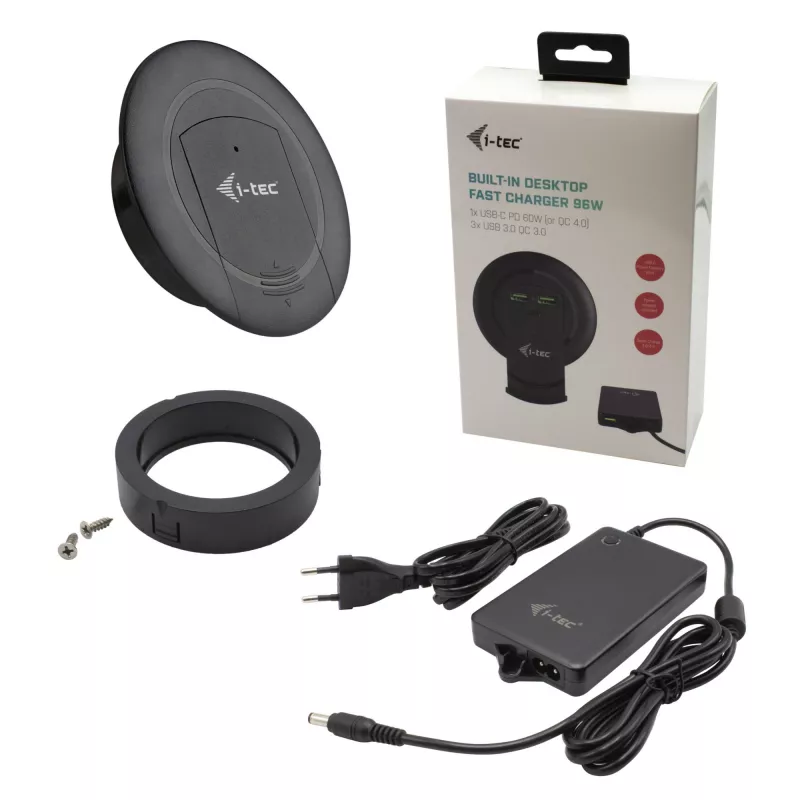 Charger i-tec Built-in Desktop Fast Charger USB-C PD 3.0 + 3x USB 3.0 QC3.0 96 W