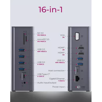 ICY BOX IB-DK2262AC Wired USB 3.2 Gen 1 (3.1 Gen 1) Type-C Anthracite