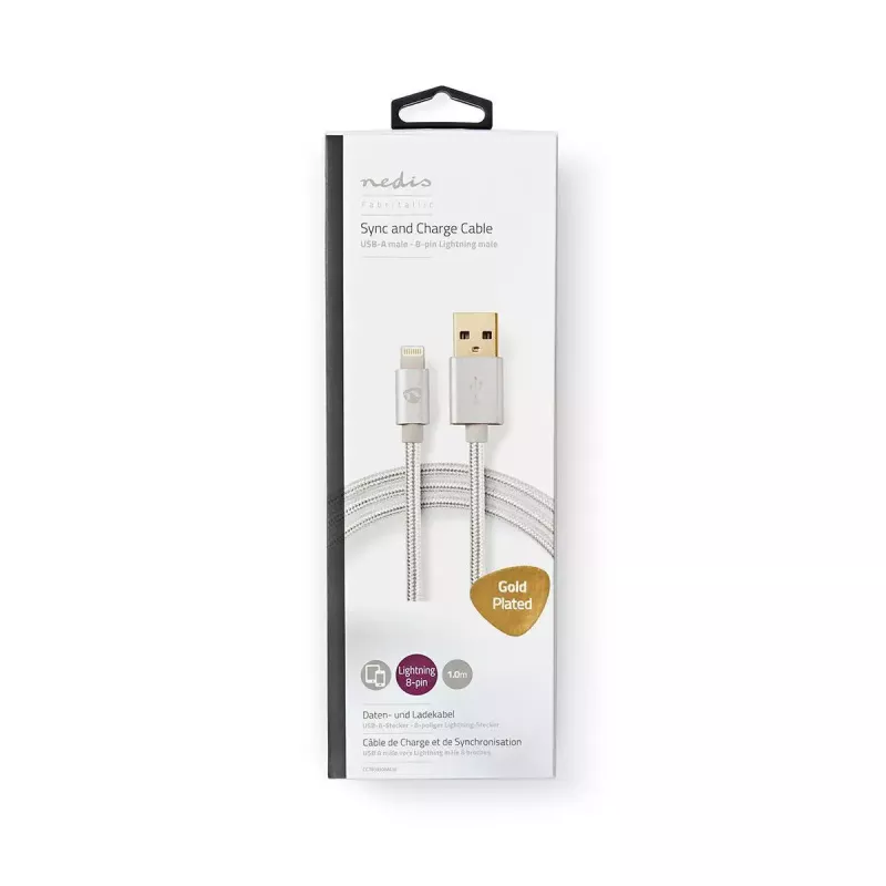 Mobile phone cable Nedis CCTB39300AL10 Aluminium 1 m USB A Lightning