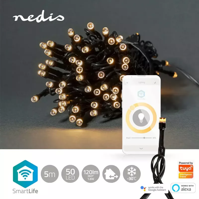 Light decoration chain Nedis WIFILX01W50 — 50 LED bulbs, 1.81 W, USB, IP65, 5 m cable