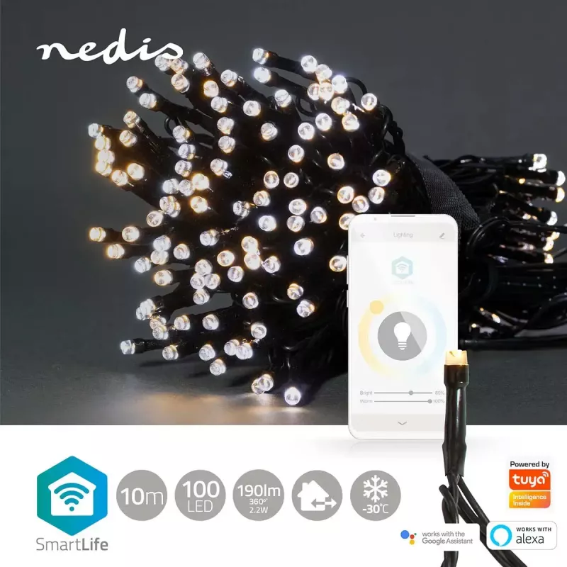 Light decoration chain Nedis WIFILX02W100 — 100 LEDs, 3.21 W, 10 m cable, IP65, white