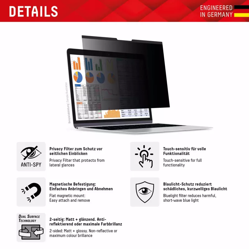 Displex PRIVACY SAFE magnetic 2-way privacy filter for MacBook Air/ MacBook Pro 13,3‘‘