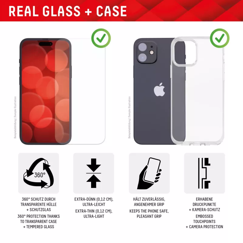 Displex Screen Protector + Case for Apple iPhone 15 Pro, Eco Mounting Frame, scratch resistant