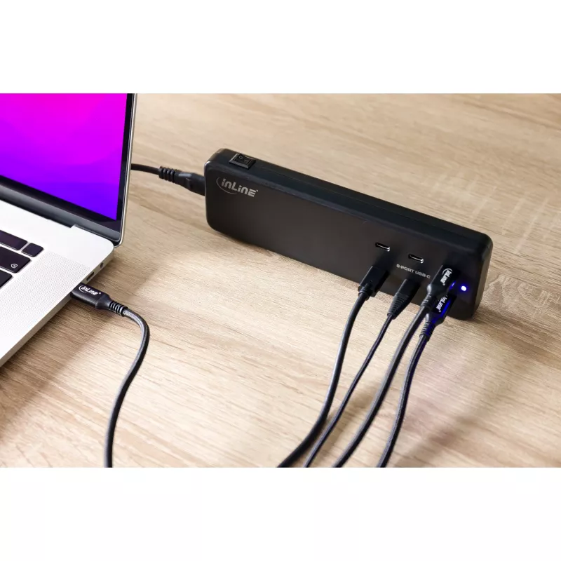 InLine Multiport power supply, charger, 6x USB-C, PD 3.0, GaN, black