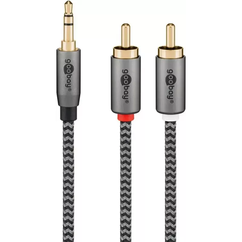Audio cable WENTRONIC Goobay 65288 — 3.5mm male to 2×RCA male, 2 m, copper, gold-plated contacts, magnetically shielded
