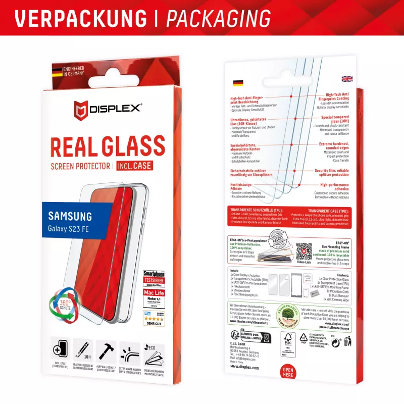 Displex Screen Protector + Case for Samsung Galaxy S23 FE, Eco Mounting Frame, scratch resistant