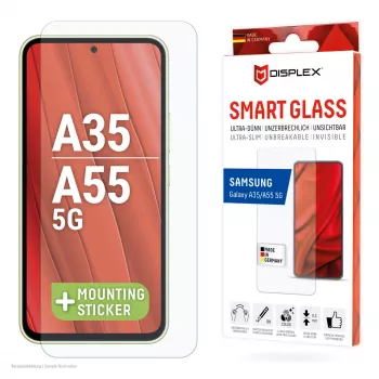 Displex Smart Glass (9H) for Samsung Galaxy A35/A55 5G, Mounting Sticker, unbreakable