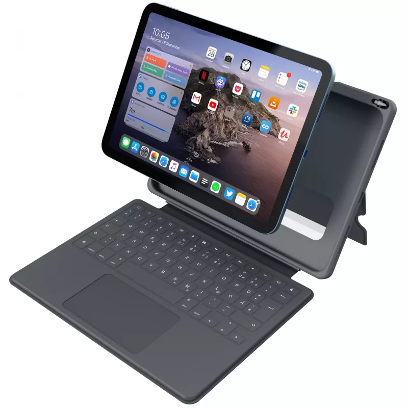 ASTAR DEQSTER Smart Rugged Touch Plus Keyboard for iPad 10.9 inch — QWERTZ German, Mechanical switches, Smart Connector docking, Grey