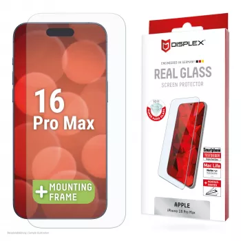Displex Screen Protector (10H) for Apple iPhone 16 Pro Max, Eco Mounting Frame, scratch resistant