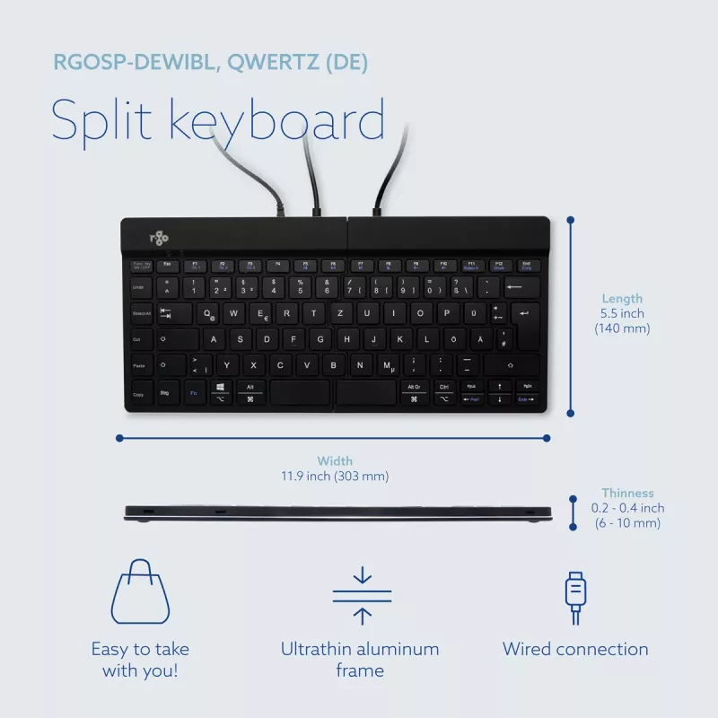R-Go Tools Ergonomic keyboard R-Go Split Break v2 with break software, ergonomic split keyboard, QWERTZ (DE), Wired, black
