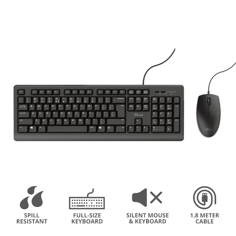 Trust Primo keyboard Mouse included Office USB German Black