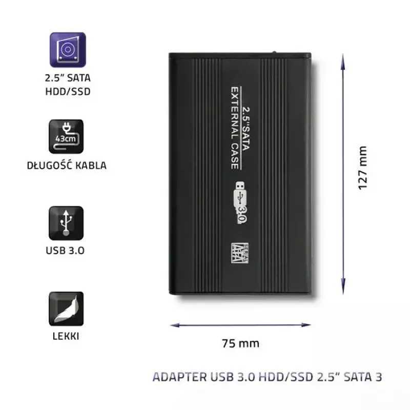 HDD/SSD enclosure QOLTEC 51861 for 2.5 inch SATA3 drives, USB 3.0, black