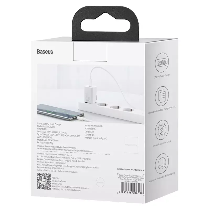 Baseus Super Si Indoor Charger White Fast Charging 12V 1xUSB-C