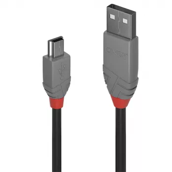 Lindy 1m USB 2.0 Type A to Mini-B Cable, Anthra Line, 1 m, USB A, Mini-USB B, USB 2.0, 0.48 Gbit/s, Black, Grey