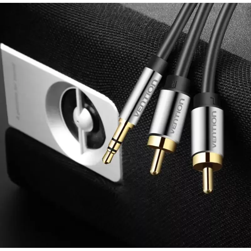 Audio cable Vention BCFBJ 2 x RCA to 3.5 mm mini-jack, 5 m, black, gold-plated contacts, PVC jacket