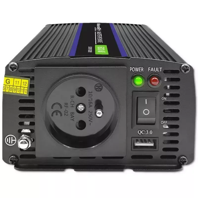 Power inverter QOLTEC Monolith 600 MS Wave 12V to 230V 600W, pure/sine or modified wave as specified