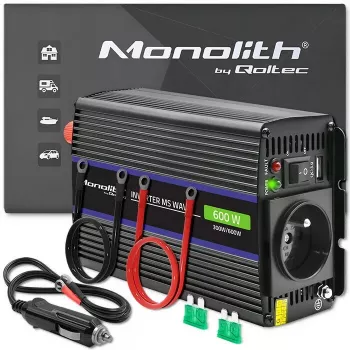 Power inverter QOLTEC Monolith 600 MS Wave 12V to 230V 600W, pure/sine or modified wave as specified