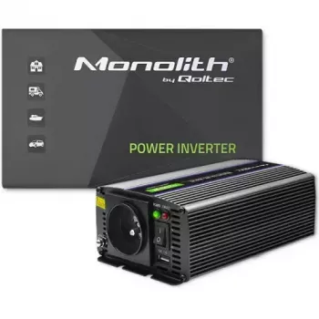 Power inverter QOLTEC Monolith 600 W — 12 V to 230 V, USB PD 18 W, car/indoor, black